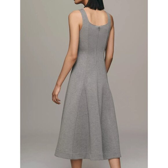Du Paradis Anthropologie Grey Full Skirt Neoprene Midi Dress L - Picture 3 of 4
